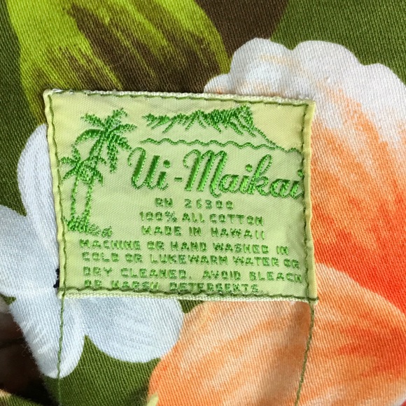 Vtg Ui-Maikai Green Hawaiian Floral Dress M *Read - Picture 5 of 8
